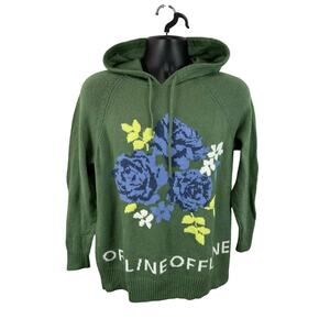 Offline Aerie Soft Knit Hoodie Floral Graphic Green XXS Oversized Cozy Lounge